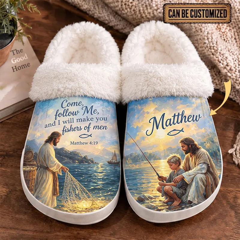 Personalized Christian Jesus Fishing Fur Slippers