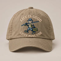 Life Is Good Catch More Fish Fishing Embroidered Cap