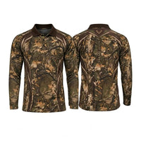 Fathom Threads Deer Antler Camo Hunting Polo Long Sleeve Shirt