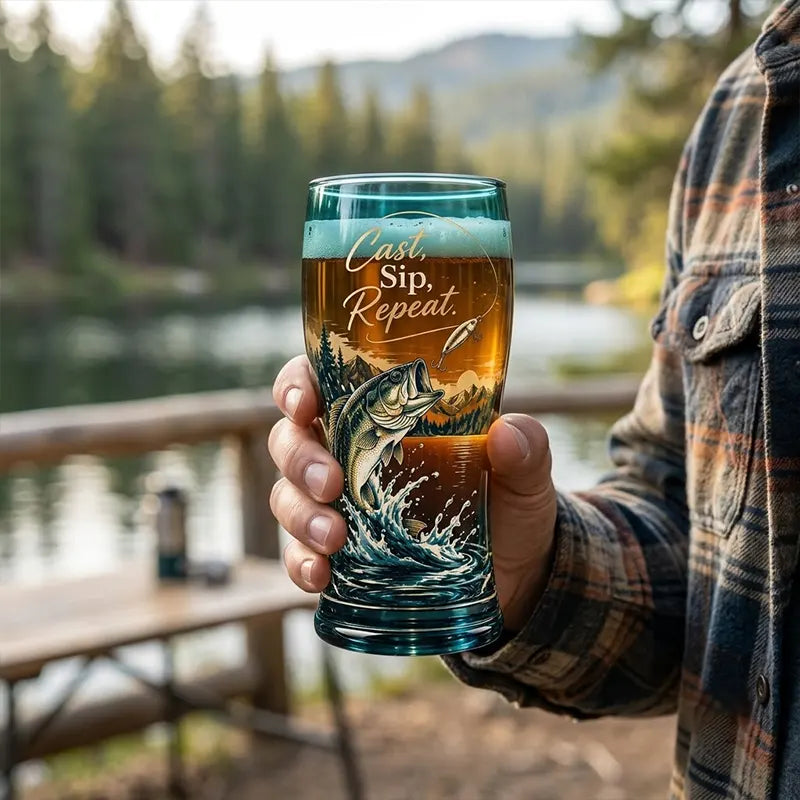 Personalized Premium Bass Fishing Cast Sip Repeat Drinking Glass