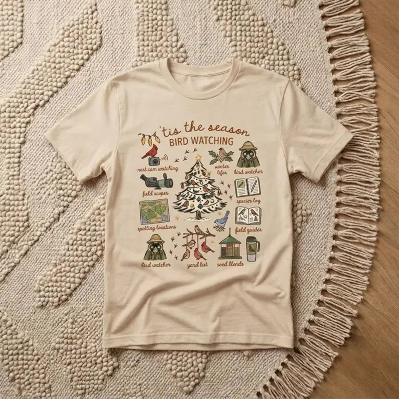 Vintage Christmas Bird Watching T-Shirt
