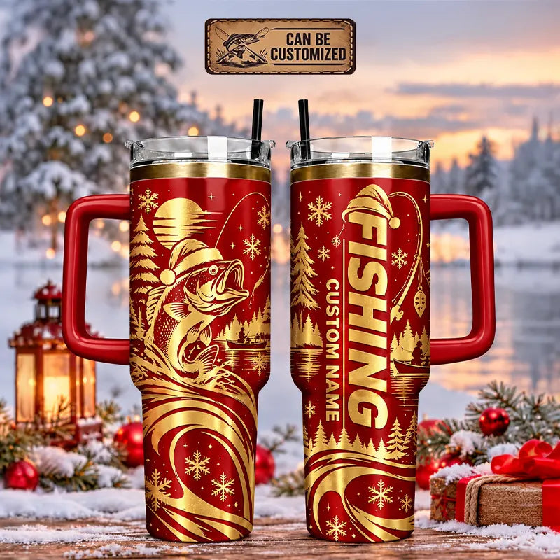 Custom Fishing Christmas Metallic Personalized 40oz Tumbler