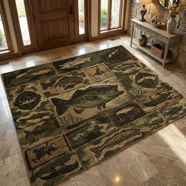 Vintage Largemouth Bass Fishing Rug