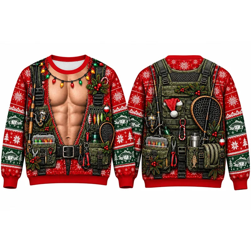 Funny Christmas Bass Fishing 6-Pack Tackle Vest Ugly Christmas Sweater