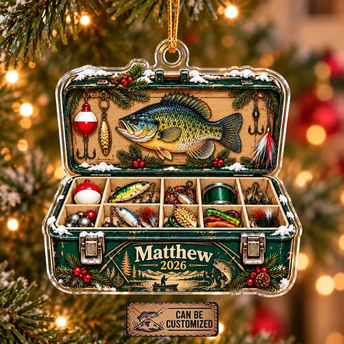 Personalized Fishing Tackle Box Christmas Acrylic Ornament