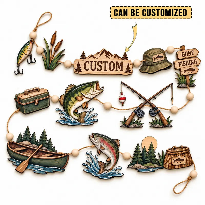 Personalized Fishing Lover Wooden Garland