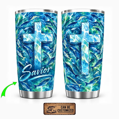 Personalized Savior Cross Ocean Fish Watercolor 20oz Tumbler