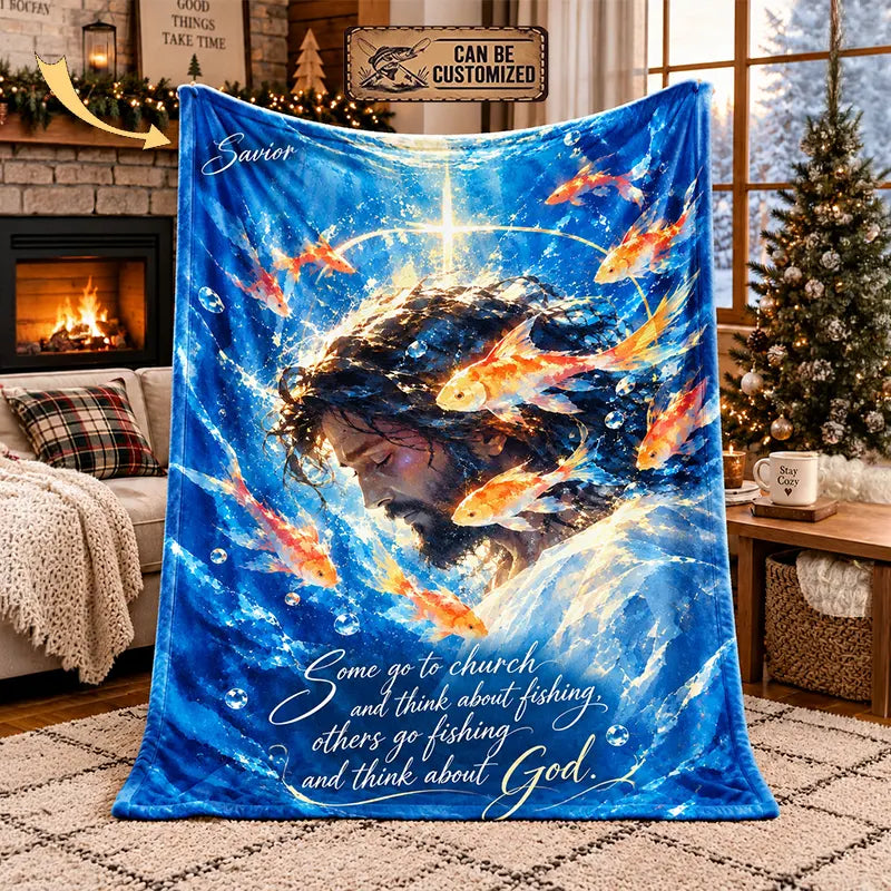 Savior Jesus Fishing Faith Fleece Blanket
