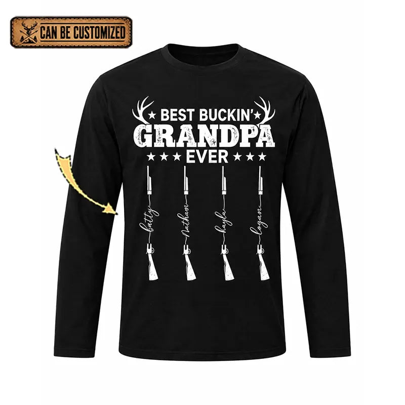 Personalized Best Buckin' Grandpa Ever Hunting Long Sleeve Shirt