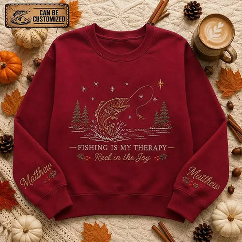Fishing Is My Therapy Reel In The Joy Print & Embroidery Sweater