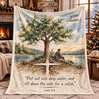 Personalized Put Out Into Deep Water Christian Fishing Fleece Blanket