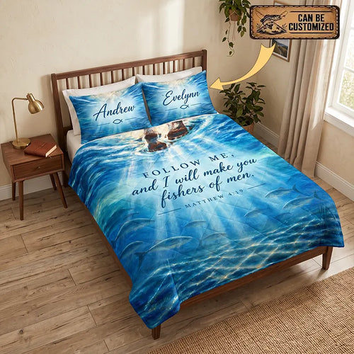 Personalized Fishers of Men Christian Fishing Quilt Bedding Set