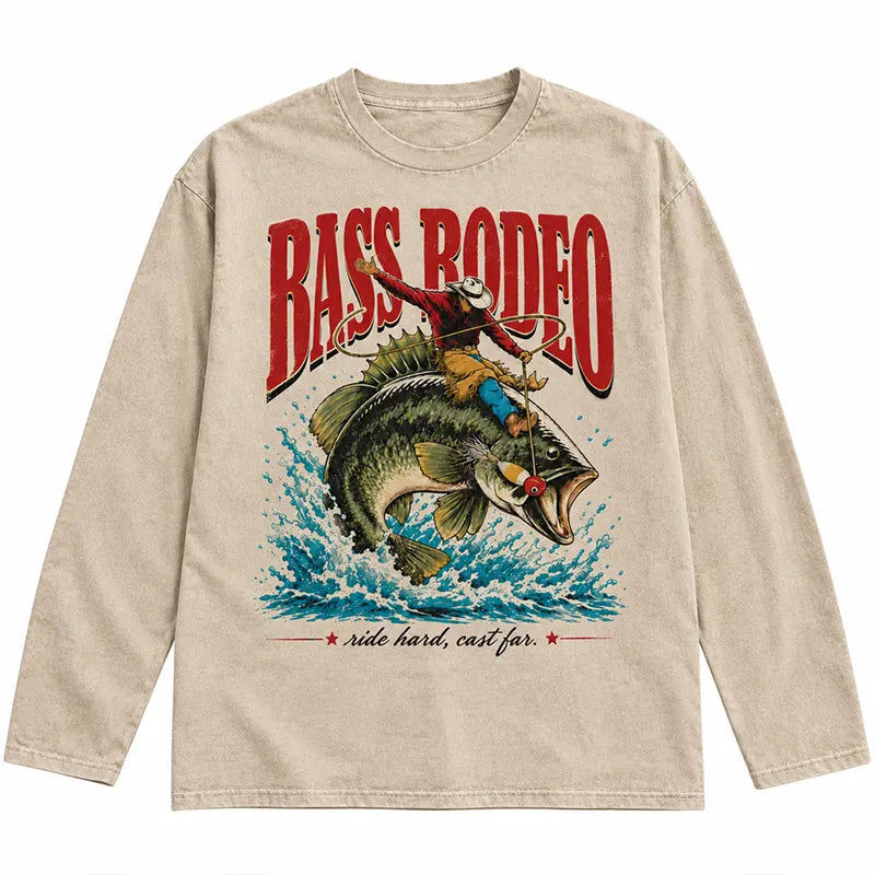 Bass Rodeo Cowboy Fishing Vintage Long Sleeve Shirt