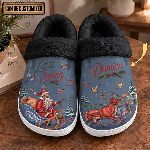 Personalized Let It Swing Christmas Reindeer Fur Slippers