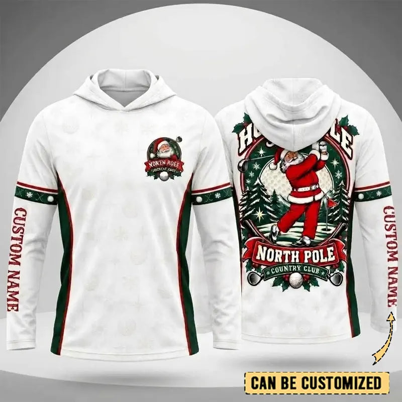 Ho Ho Hole Personalized Christmas Golf Hooded Long Sleeve Shirt