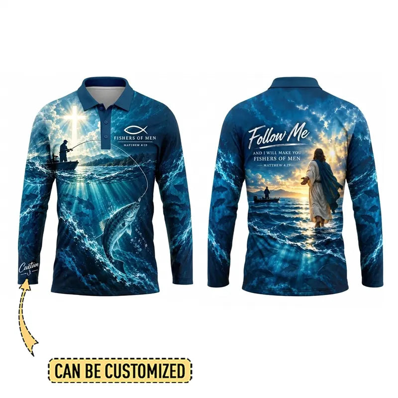 Personalized Fishers of Men Catholic Fishing Polo Long Sleeve Shirt