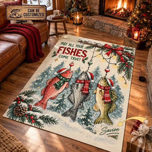 May All Your Fishes Come True Christmas Fishing Rug