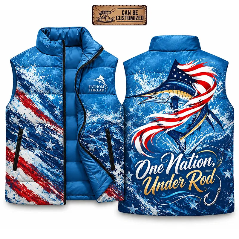 Custom One Nation Under Rod Patriotic Fishing Puffer Vest