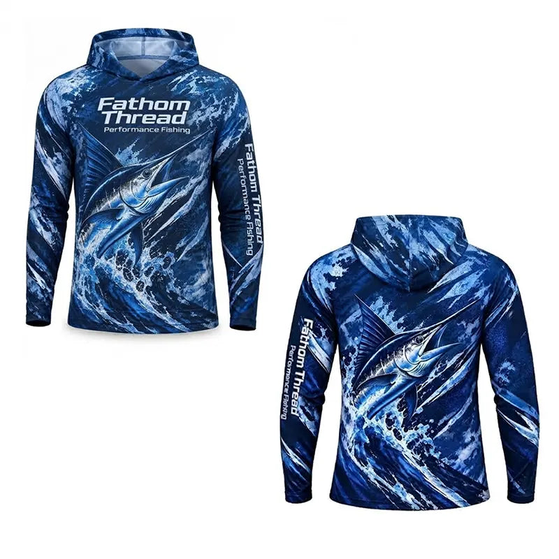 Fathom Thread Performance Fishing Marlin Hooded Long Sleeve Shirt