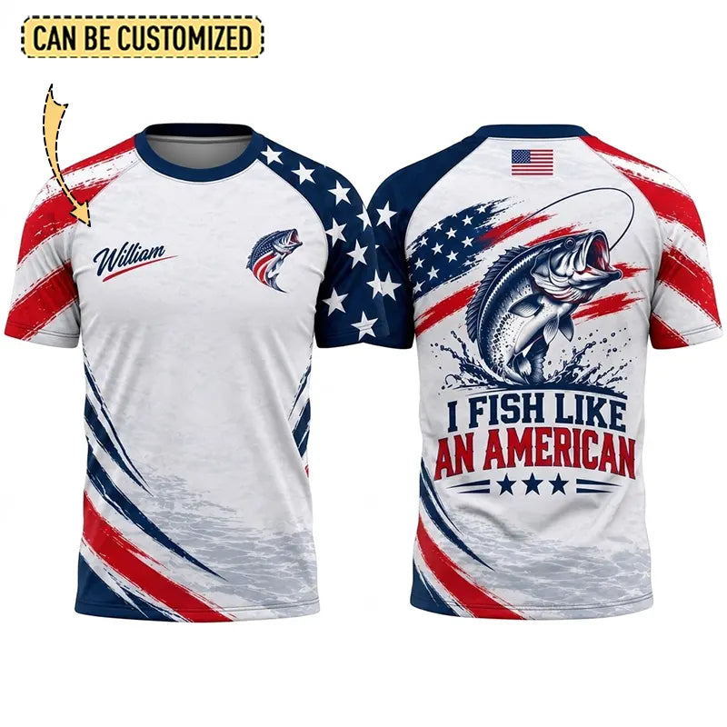 Custom American Bass Fishing Patriotic Raglan T-Shirt