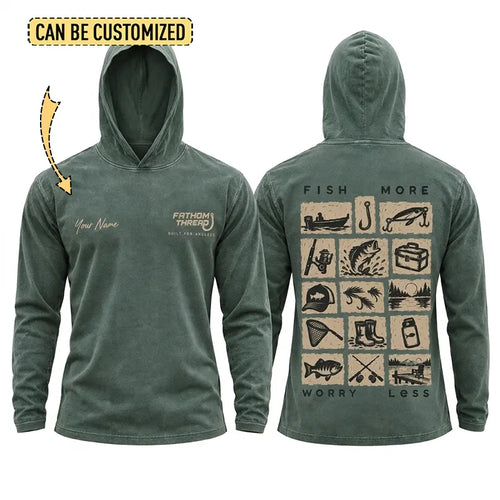 Personalized Fish More Worry Less Hooded Long Sleeve Shirt