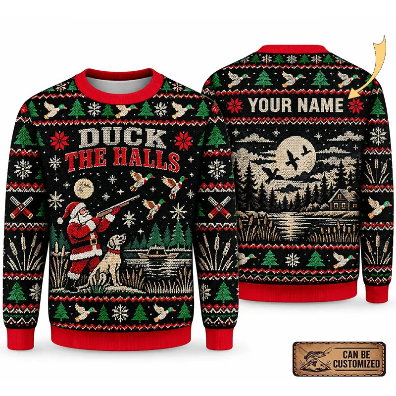 Custom Duck The Halls Christmas Duck Hunting Ugly Christmas Sweater
