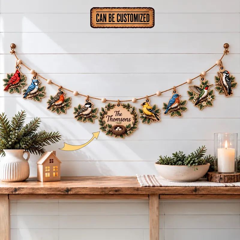 Personalized Family Bird Wooden Garland