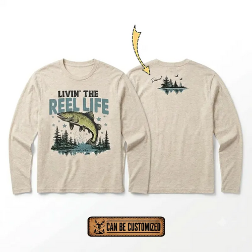 Personalized Livin' The Reel Life Fishing Long Sleeve Shirt