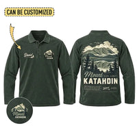 Personalized Mount Katahdin Vintage Hiking Polo Long Sleeve Shirt