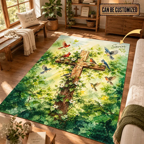 Savior Christian Cross Birds Personalized Area Rug