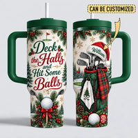 Deck the Halls and Hit Some Balls Christmas Golf 40oz Handled Tumbler