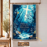Personalized Matthew 4:19 Christian Fishing Ocean Tassels Blanket