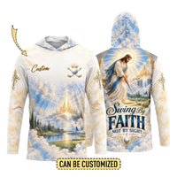 Personalized Swing By Faith Golf Christian Hooded Long Sleeve Shirt