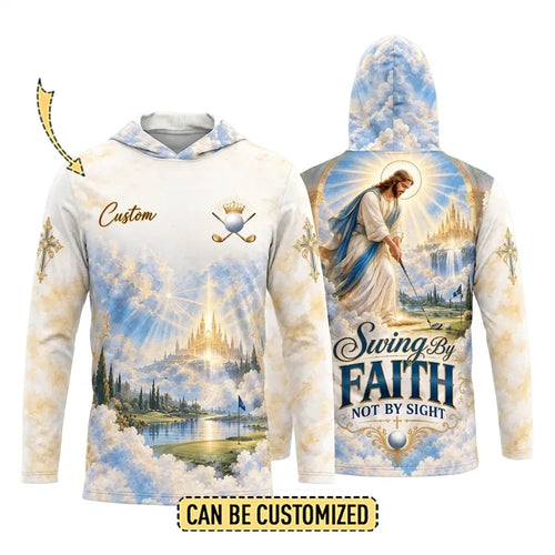 Personalized Swing By Faith Golf Christian Hooded Long Sleeve Shirt