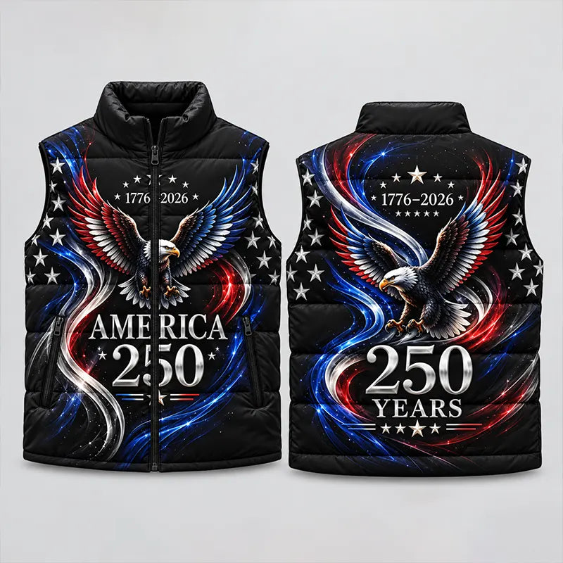 Personalized America 250 Years Bald Eagle Patriotic Puffer Vest
