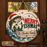 Personalized Merry Fishmas Christmas Round Door Sign
