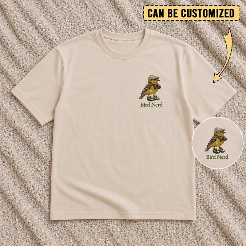 Bird Nerd Custom Birdwatching Embroidered T-Shirt