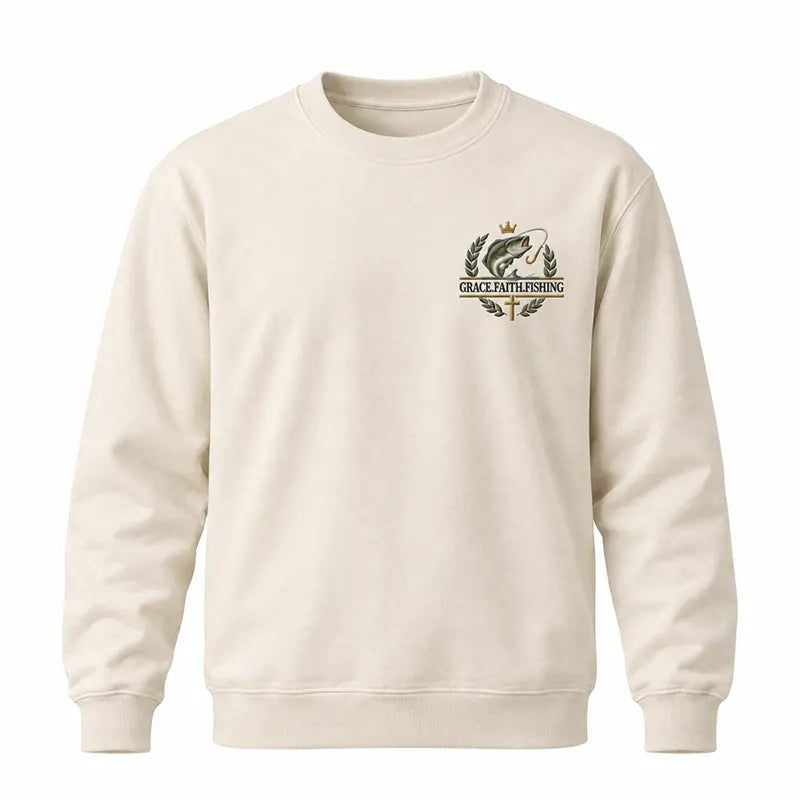Grace Faith Fishing Christian Bass Sweater – Print & Embroidery