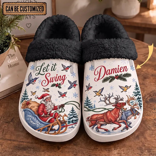 Personalized Let It Swing Christmas Reindeer Fur Slippers