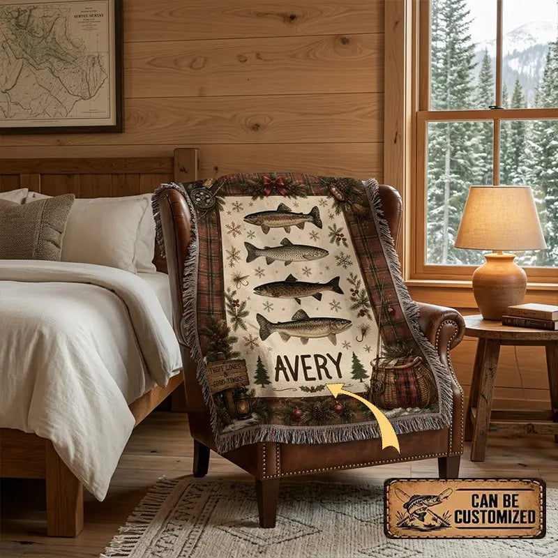 Personalized Trout Fishing Tight Lines & Good Times Tassels Blanket