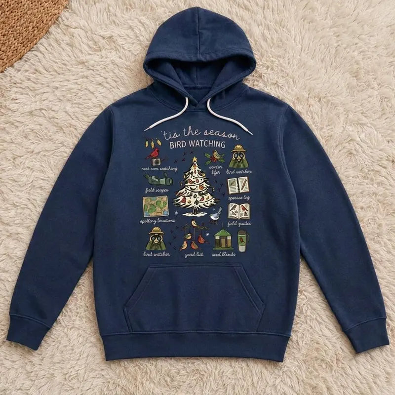 Vintage Christmas Bird Watching Hoodie