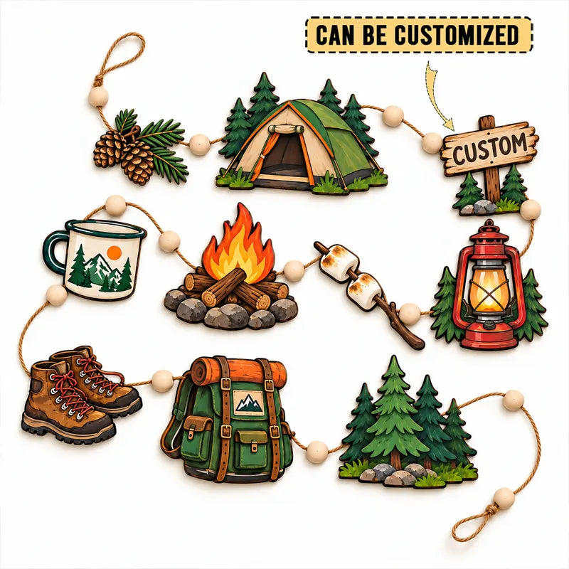 Personalized Camping Adventure Rustic Outdoor Wooden Garland