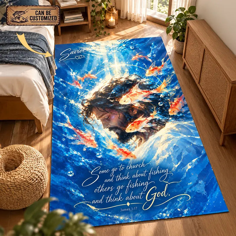 Christian Fishing Jesus Personalized James 1:17 Rug