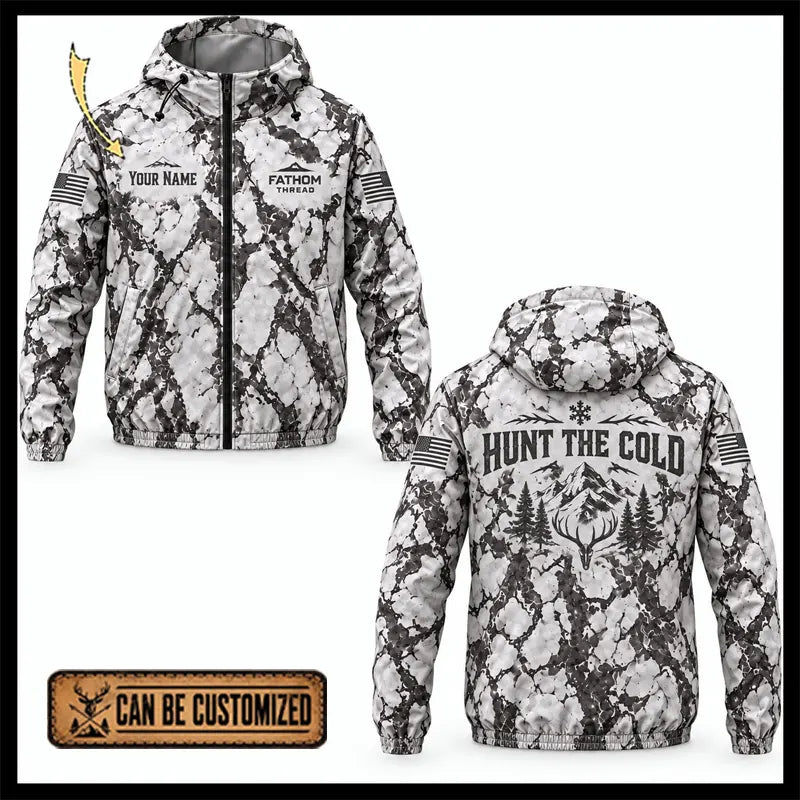 Personalized Fathom Thread Hunt the Cold Snow Camo Windbreaker Jacket