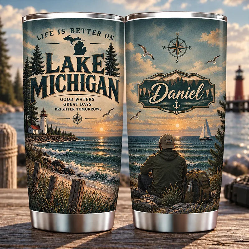 Life Is Better On Lake Michigan 20oz Stainless Steel Tumbler