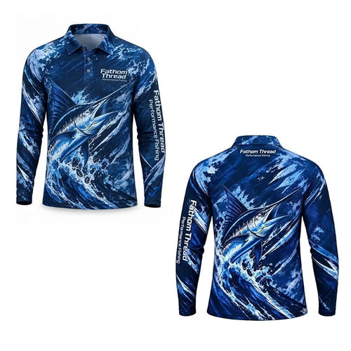 Fathom Thread Performance Fishing Marlin Polo Long Sleeve Shirt