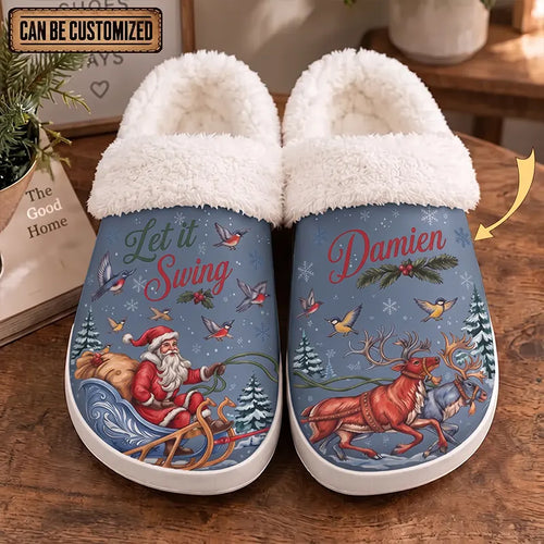 Personalized Let It Swing Christmas Reindeer Fur Slippers