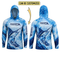 Personalized Deep Blue Predator Ocean Fishing Hooded Long Sleeve Shirt