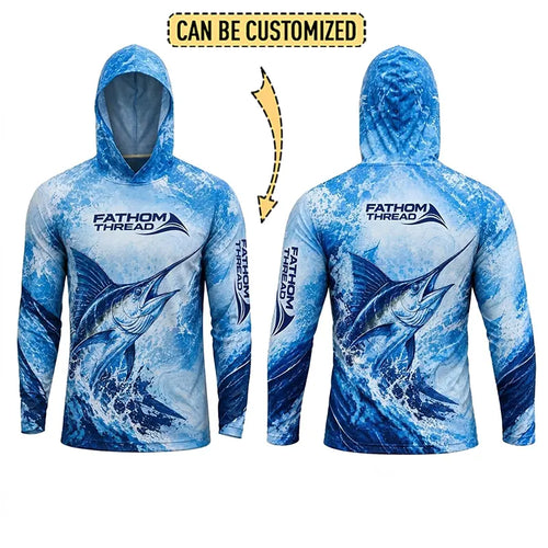 Personalized Deep Blue Predator Ocean Fishing Hooded Long Sleeve Shirt