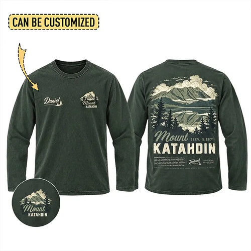Personalized Mount Katahdin Vintage Hiking Long Sleeve Shirt